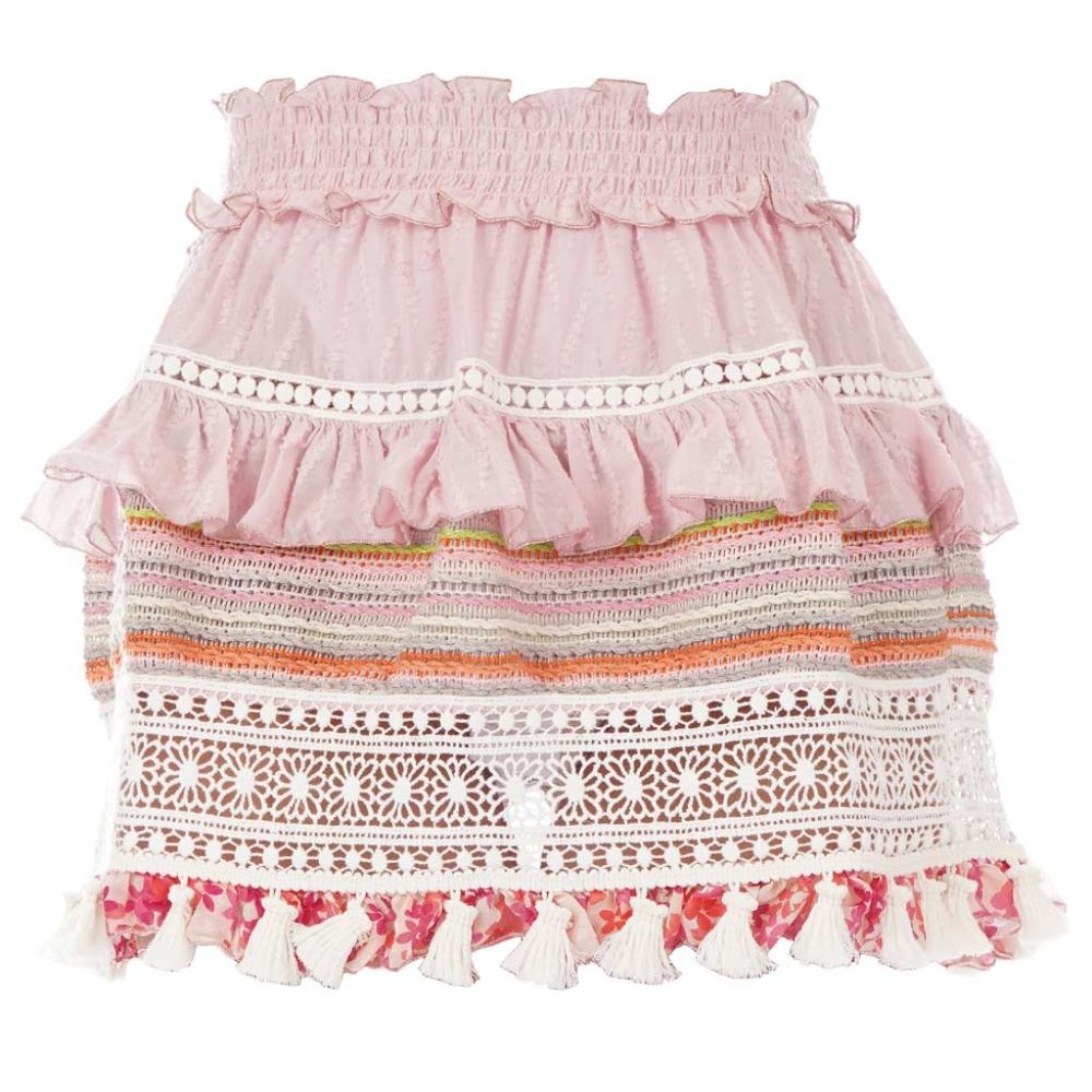2ps CHIO setup Ruffled Mini Skirt + Macrame smocked crop Sexy set